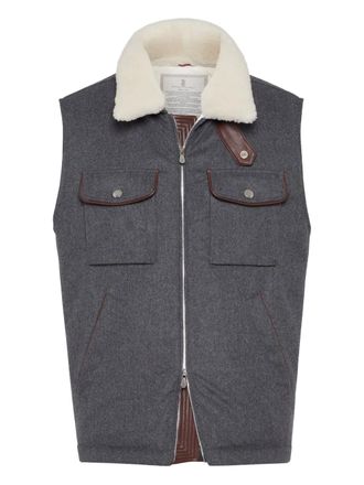 Brunello Cucinelli shearling-collar wool vest - men - Wool - M - Grey