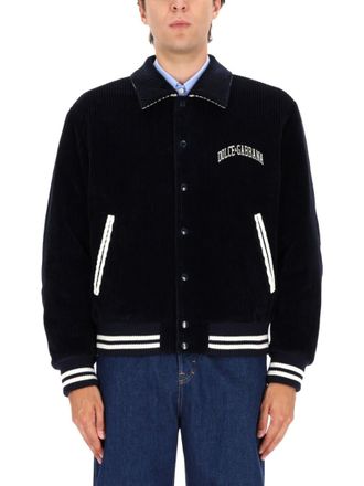 Dolce & Gabbana Dark Blue Logo Shirt Collar Jacket