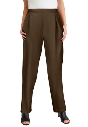 Jessica London Stretch Knit Crepe Straight Leg Pants in Chocolate at Nordstrom, Size 12