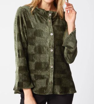 Habitat Crinkle Velvet Flounce Shirt In Forest