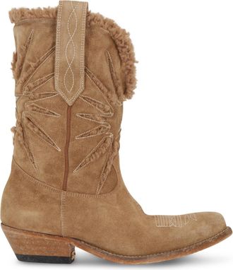 Golden Goose Womens Wish Star Low Inlay Elk Suede Boots In Brown Beige