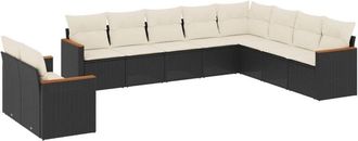 vidaXL Vidaxl - Set De Sof&aacute;s De Jard&iacute;n 10 Pzas Cojines Rat&aacute;n Sint&eacute;tico Negro