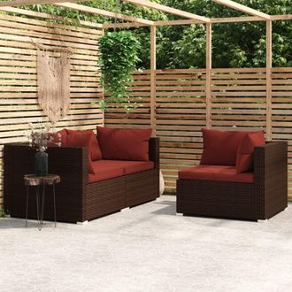 vidaXL Set Muebles De Jard&iacute;n 3 Piezas Y Cojines Rat&aacute;n Sint&eacute;tico Marr&oacute;n Vidaxl