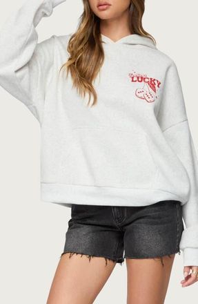 Edikted Feeling Lucky Oversize Hoodie in Gray-Melange at Nordstrom, Size X-Large