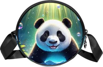 Generic Circle Crossbody Bag for Women, Panda Small Sling Bag Daypack with Zipper Adjustable Shoulder Straps Casual Ladies Girls Round Purse