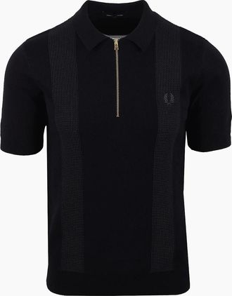 Fred Perry Mens FRED PERRY PANEL KNITTED SHIRT BLACK - Size: 42