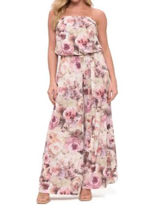 Ariella Vintage Strapless Floral Jumpsuit In Pink