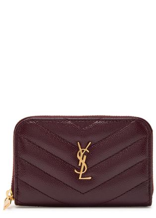 Saint Laurent Cassandre Quilted Pebbled Leather Wallet - Burgundy - One Size