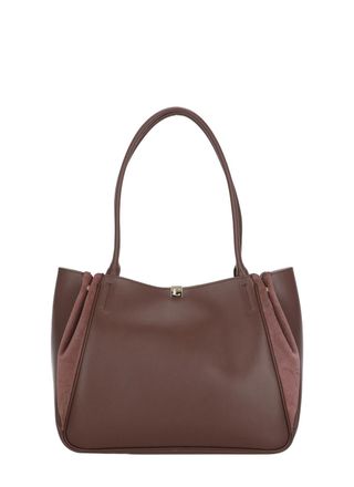 Coccinelle Bordeaux Leather Shoulder Bag with Suede Expandable Panels