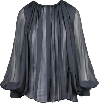 Semicouture Grey Acetate-Blend Pleated Voile Blouse