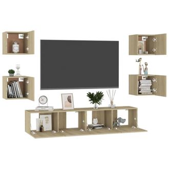 Berkfield Home Sturdy 6 Piece TV Cabinet Set Sonoma Oak Engineered Wood in Light Oak