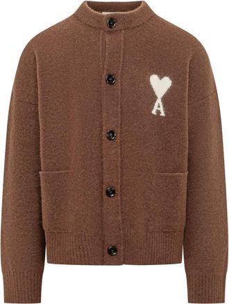Ami Brown Mock Collar Cardigan