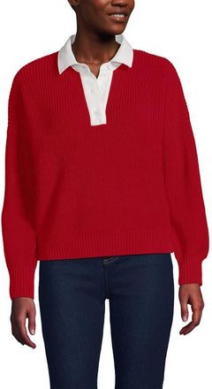 Lands End Drifter Rugby with Woven Collar Sweater in Compass Red at Nordstrom, Size X-Small P
