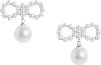 Self Portrait Pearl Bow Earrings - Dames - Oorbellen - Grijs - ONE Size - Accessoires