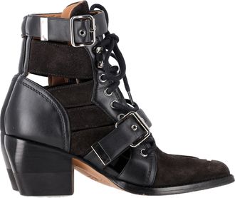 Chlo&eacute; Pre-owned Womens Chlo&eacute; Rylee Cutout Ankle Boots in Black Suede and Leather - Size EU 36