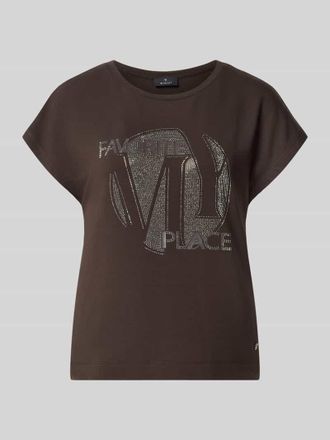 Monari T-Shirt aus Viskose-Mix mit Ziersteinbesatz in Dunkelbraun, Gr&ouml;&szlig;e 36
