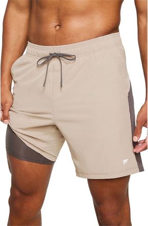 Fabletics Mens The O2 Run Short Lined 7in in Brutalist Khaki/taupe Slate at Nordstrom, Size Xx-Large