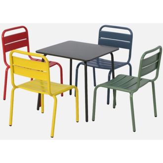 Sweeek Set tavolo da giardino per bambini in metallo con 4 sedie