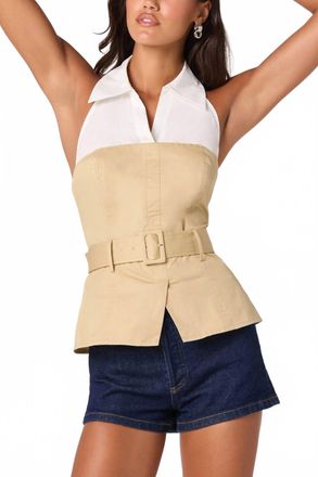 Astr Collar Halter Top In Khaki / White