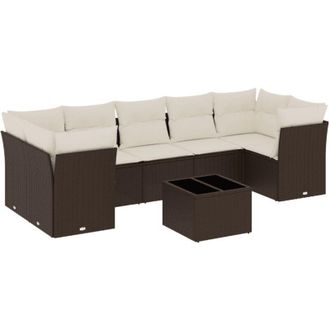 vidaXL Set Sof&aacute;s De Jard&iacute;n 8 Piezas Y Cojines Rat&aacute;n Sint&eacute;tico Marr&oacute;n Vidaxl
