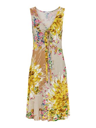 Lascana Jerseykleid LASCANA, Damen, Gr. 34, N-Gr, bunt (sand, gelb bedruckt), Jersey, Obermaterial: 100% Viskose, bedruckt, figurumspielend kniefrei, V-Aussch