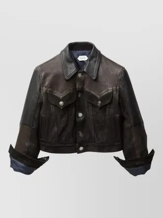 Versace leather jacket cropped contrast panels pockets