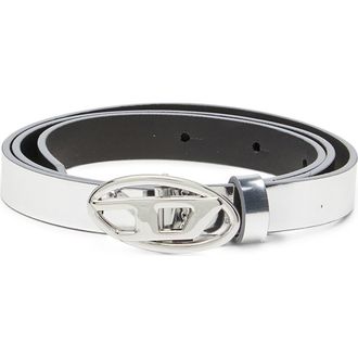 Diesel Oval D Buckle Metallic Belt in Silver at Nordstrom, Size 75