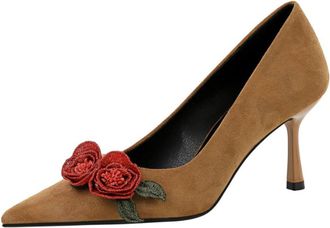 Generic Womens Pumps Stiletto High Heel 6.5cm Retro Flower Wedding Shoes for Bride Prom Party-Numeric_5_Point_5 Brown