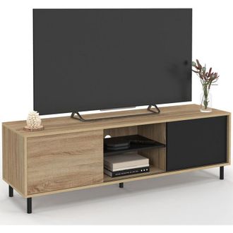 IDMarket 140 cm Supporto TV EASY, montaggio senza attrezzi, 2 ante scorrevoli reversibili, effetto legno e nero