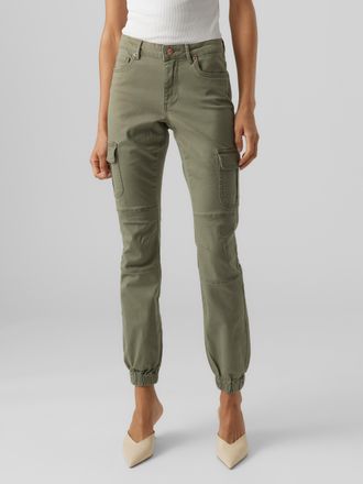 Vero Moda Cargohose VERO MODA VMIVY MR ANKLE CARGO PANTS NOOS, Damen, Gr. XS (34), L&auml;nge 32, gr&uuml;n (ivy gr&uuml;n), Web, Obermaterial: 98% Baumwolle, 2% Elasthan, uni
