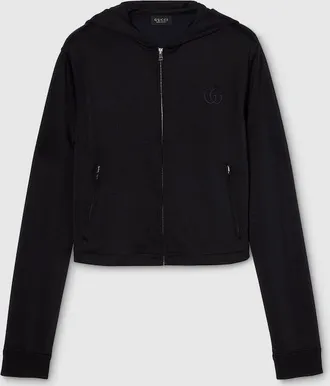 Gucci Jersey Zip Jacket With Embroidery, Black, Ready-to-wear