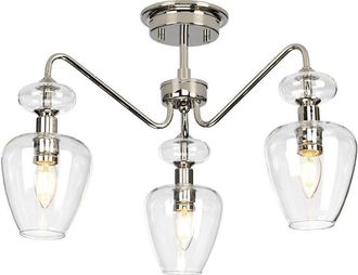 Netlighting Armand 3 Light Semi Flush Polished Nickel Glass Shade