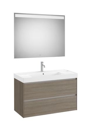 Roca Mueble Lavabo Doble 1000x460 Ona Standard 2 Cajones + Espejo Led Olmo Oscuro