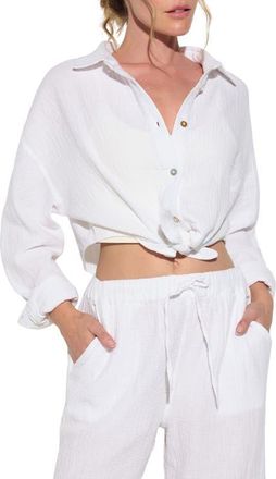 Spiritual Gangster Inner Gaze Willow Crop Cotton Gauze Button-Up Shirt in White at Nordstrom, Size X-Large