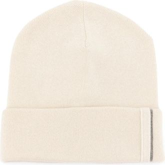 Brunello Cucinelli Cashmere muts met Monili - unisex - Hoeden - Wit - S - Kasjmier - Accessoires
