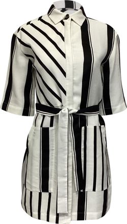 Maje Ronson Striped Belted Shirt Dress in White Viscose