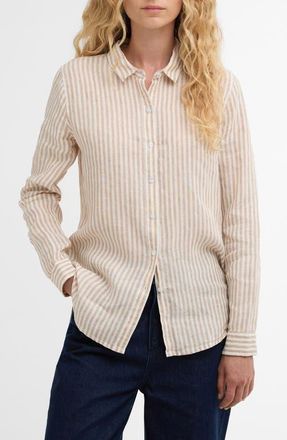 Barbour Marine Linen Button-Up Shirt in Pink Stripe at Nordstrom, Size 12 Us