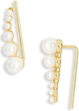 Nordstrom Rack Faux Pearl Ear Climbers in White- Gold at Nordstrom Rack