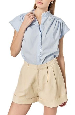 English Factory Rickrack Trim Button-Up Cotton Shirt in Powder Blue at Nordstrom, Size X-Small