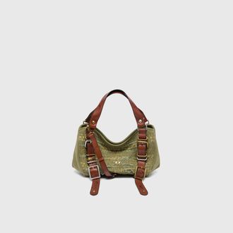 Diesel D-One-Small top-handle bag in distressed canvas and leather - Handbags - Woman - Green