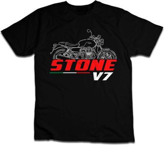 Generic Biker T-Shirt for Guzzi V7 850 (2021-2025) Fans, 100% Cotton, Classic Fit, Motorcycle-Inspired Design, Black - Stone 2021-2023, XL