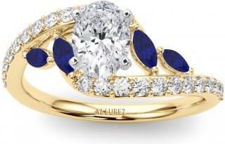 Allurez Swirl Design Lab Grown Diamond & Marquise Sapphire Engagement Ring 14K Yellow Gold (0.63ct)