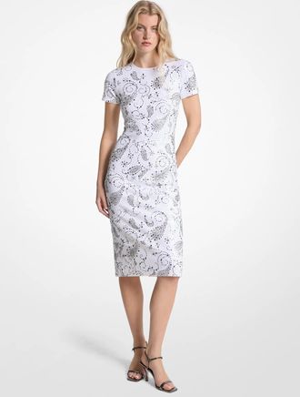 Michael Kors Studded Paisley Scuba Midi Dress