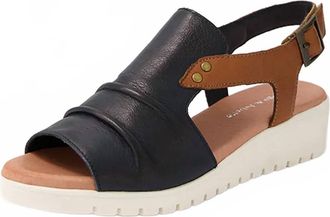 Django & Juliette Womens Madis Sandals In Navy/ Dark Tan Leather