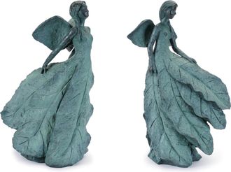 Melrose International Stone Garden Fairy Statue (Set of 2) - Gray, Blue