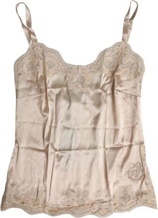 Dolce & Gabbana Luxe Kant Zijden Tank Lingerie - Dames - Tops zonder mouwen - Beige - S - Katoen - Tops