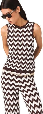 Maje Zigzag crochet top in Brown/white at Nordstrom, Size X-Small