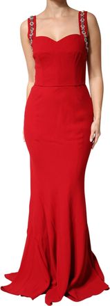 Dolce & Gabbana Red Embellished Bodycon Long Gown Womens Dress (Pre-Owned)
