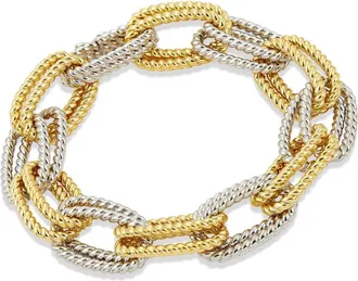 Savvy Cie Jewels TWO TONE PLATED DOUBLE LINK BRACELET