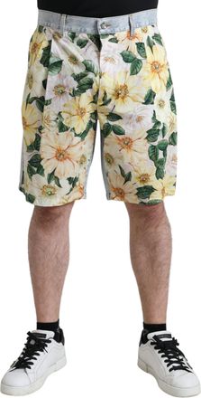 Dolce & Gabbana Mens Floralprint Shorts Midlength - Yellow Cotton - Size EU 54 (Mens)
